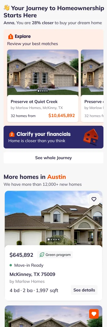 The Jome home screen with the journey block open, showing the next two steps and a link to the whole journey